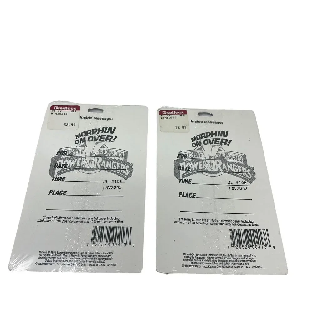 Vintage Mighty Morphin‎ Power Rangers Kids Party Invitations 8ct 1994 Set Of 2
